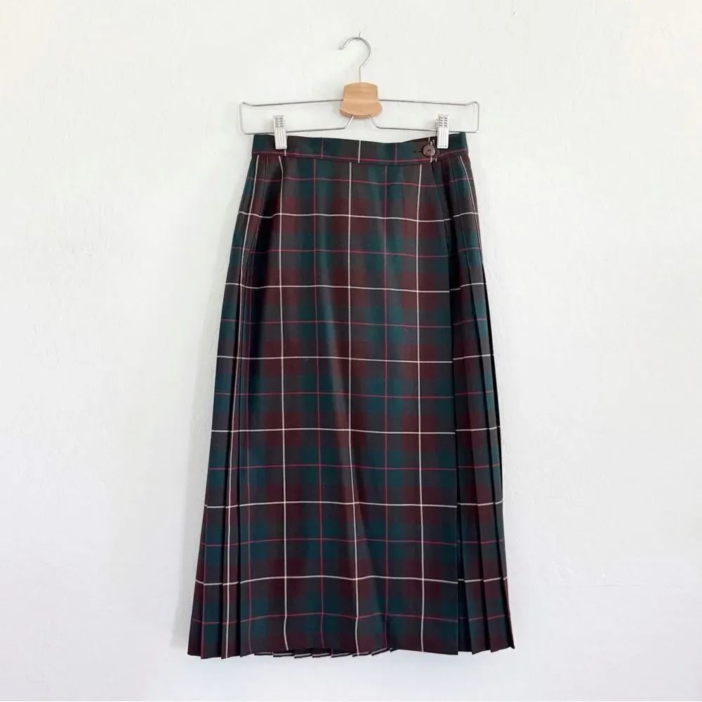 UK Vintage St Michael Skirt Tartan Plaid Pleated Wrap Wool Long Modest Skirt